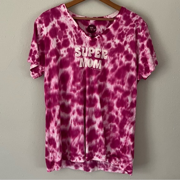Life Is Good Crusher Tee Short Sleeve “Super Mom” Pink Tie Dye Size Large - Picture 10 of 10